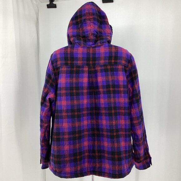 LL Bean Women’s Scotch Plaid Flannel Sherpa Lined Shirt Jacket Purple Black 2X - Picture 8 of 13